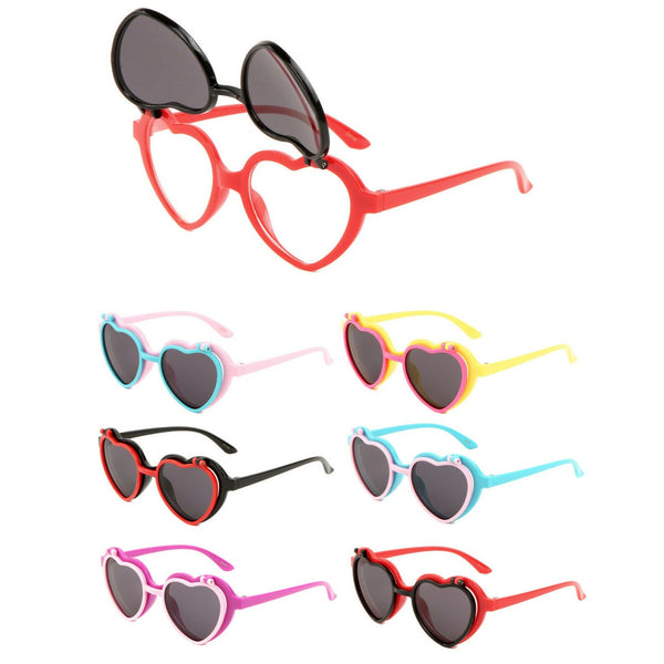 Kids Youth Girls Heart Shaped Cute Flip Up Sunglasses