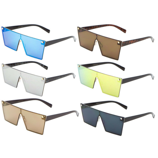 Art Deco Flat Top Shield One Piece Floating Lens Sunglasses