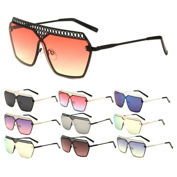 Womens Oversized Metal Mesh Grill Shield One Piece Lens Sunglasses