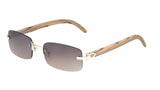 Dean Slim Rimless Rectangular Metal & Faux Wood Luxury Sunglasses