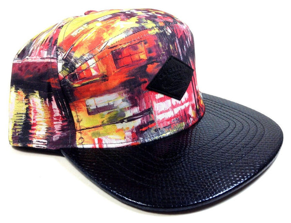 E-Flag Multicolor Faux Black Stingray Leather 5 Panel Strapback Hat