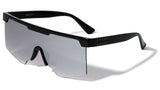 Oversized Semi Rimless Square Shield Aviator One Piece Lens Sunglasses