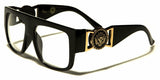 Kleo Square Gold Lion Head Medallion Buckle Retro Luxury Sunglasses / Eyeglasses w/ Clear Lenses