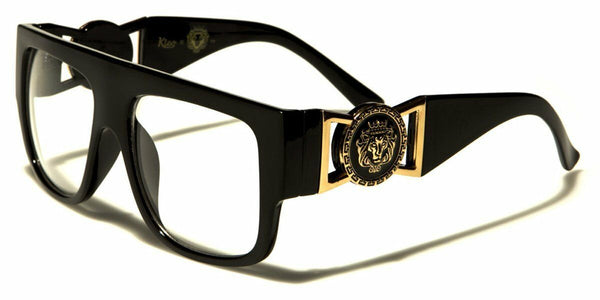 Kleo Square Gold Lion Head Medallion Buckle Retro Luxury Sunglasses / Eyeglasses w/ Clear Lenses