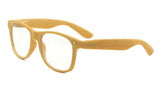 Classic Faux Bamboo Wood Print Square Retro Sunglasses w/ Clear Lenses