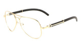 Maverick Metal & Faux Wood Aviator Eyeglasses / Clear Lens Sunglasses - Frames