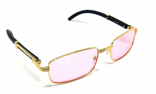 Apprentice Slim Rectangular Metal & Faux Wood Luxury Sunglasses