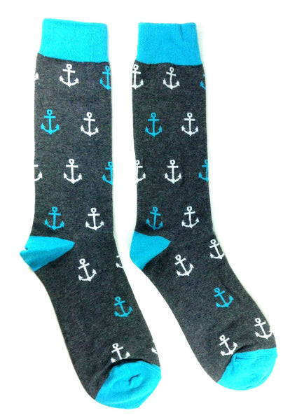 Fine Fit Casual Novelty Anchor Nautical Sailor Ship Boasting Pattern Knit Crew Socks