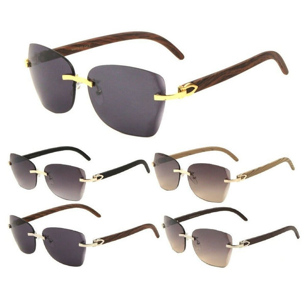 Debutante Womens Rimless Metal & Faux Wood Square Luxury Sunglasses
