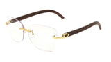 Debutante Womens Rimless Metal & Faux Wood Eyeglasses / Clear Lens Sunglasses