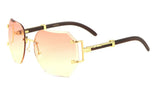 Socialite Womens Oversized Metal & Faux Wood Rimless Beveled Square Luxury Sunglasses