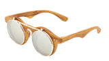 Round Flip Up Metal & Faux Wood Frame Steampunk Sunglasses