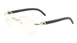 Marshal Rimless Metal & Faux Wood Luxury Aviator Sunglasses w/ Clear Lenses