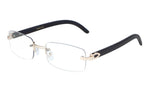 Dapper Rimless Rectangular Metal & Faux Wood Eyeglasses / Clear Lens Sunglasses - Frames