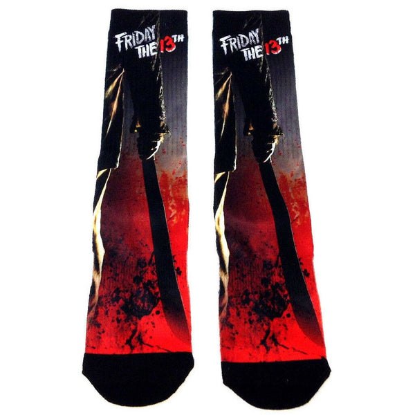 Friday The 13th Jason Voorhees Machete Splatter Premium Sublimated Mens Crew Socks