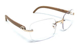 Dasher Rimless Square Metal & Faux Wood Eyeglasses / Clear Lens Luxury Sunglasses Frames