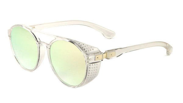 Pines Luxury Flat Top Round Lens Aviator Sunglasses w/ Mesh Side Shield