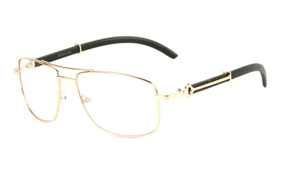 Associate Metal & Faux Wood Aviator Eyeglasses / Clear Lens Luxury Sunglasses
