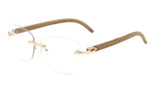 Debutante Womens Rimless Metal & Faux Wood Eyeglasses / Clear Lens Sunglasses