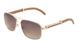 Luxe Executive Metal & Faux Wood Aviator Sunglasses