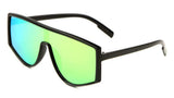 Flat Top Shield One Piece Lens Wrap Around Sunglasses