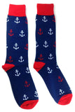 Fine Fit Casual Novelty Anchor Nautical Sailor Ship Boasting Pattern Knit Crew Socks