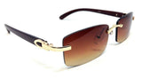 Dilettante Slim Rimless Rectangular Metal & Faux Wood Aviator Sunglasses
