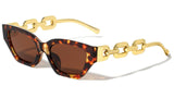 Womens Slim Cat Eye Gold Cuban Link Retro Sunglasses