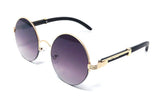 Professor Half Rim Round Lens Metal & Faux Wood Sunglasses