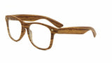 Classic Faux Bamboo Wood Print Square Retro Sunglasses w/ Clear Lenses