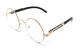 Luxe Professor Half Rim Round Metal & Faux Wood Eyeglasses / Clear Lens Sunglasses