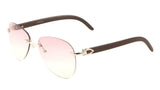 Marshal Rimless Metal & Faux Wood Luxury Aviator Sunglasses