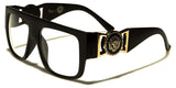 Kleo Square Gold Lion Head Medallion Buckle Retro Luxury Sunglasses / Eyeglasses w/ Clear Lenses