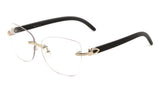 Debutante Womens Rimless Metal & Faux Wood Eyeglasses / Clear Lens Sunglasses
