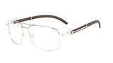Associate Metal & Faux Wood Aviator Eyeglasses / Clear Lens Luxury Sunglasses