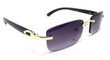 Dilettante Slim Rimless Rectangular Metal & Faux Wood Aviator Sunglasses