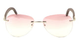 Marshal Rimless Metal & Faux Wood Luxury Aviator Sunglasses