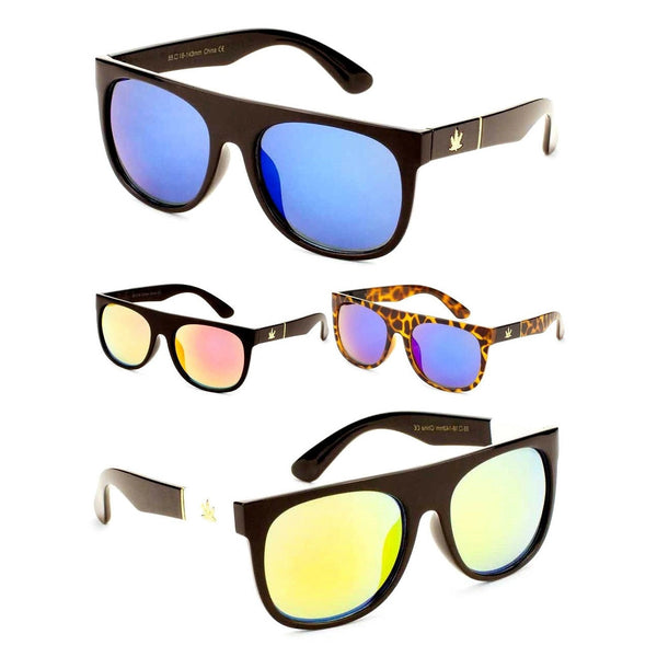 Flat Top Square Gold Marijuana Weed Leaf Sunglasses