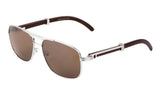 Luxe Executive Metal & Faux Wood Aviator Sunglasses