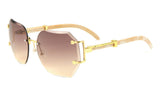 Socialite Womens Oversized Metal & Faux Wood Rimless Beveled Square Luxury Sunglasses