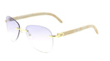Marshal Rimless Metal & Faux Wood Luxury Aviator Sunglasses