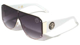 Kleo Oversized Lionhead Medallion One Piece Lens Shield Luxury Sunglasses