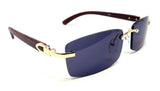 Dilettante Slim Rimless Rectangular Metal & Faux Wood Aviator Sunglasses