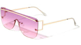 Flat Top Rimless Square Shield Aviator One Piece Lens Luxury Sunglasses