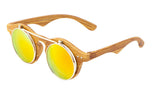 Round Flip Up Metal & Faux Wood Frame Steampunk Sunglasses