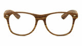 Classic Faux Bamboo Wood Print Square Retro Sunglasses w/ Clear Lenses