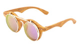 Round Flip Up Metal & Faux Wood Frame Steampunk Sunglasses