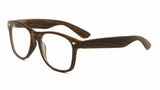 Classic Faux Bamboo Wood Print Square Retro Sunglasses w/ Clear Lenses