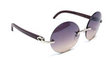 Diplomat Rimless Round Metal & Faux Wood Frame Retro Luxury Sunglasses