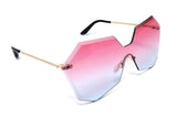 Rimless Oversized Laser Cut Futuristic One Piece Shield Lens Luxury Sunglasses